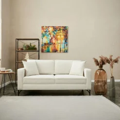 NEOLIA Canapés En Tissu|Canapé 2 places blanc crème moderne, pieds noirs