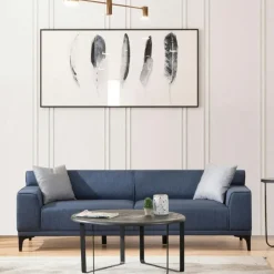 ORSAY Canapés 3 Places|Canapés En Tissu|Canapé 3 places bleu - accoudoirs larges