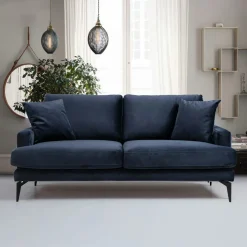 SEATTLE Canapés En Tissu|Canapé 2 places bleu en tissu velours 175 cm