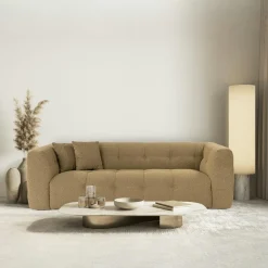 RAVELLO Canapés En Tissu|Canapé 3 places capitonné kaki, coussins assortis