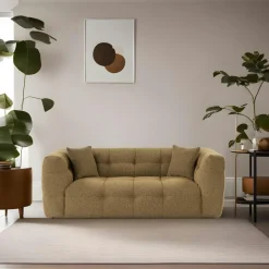 RAVELLO Canapés En Tissu|Canapé 2 places capitonné kaki, coussins assortis