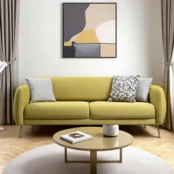 PAIMPOL Canapés En Tissu|Canapés 3 Places|Canapé 3 places citron - lit d'appoint, pieds dorés