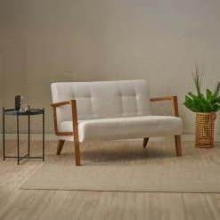 KOS Canapés En Tissu|Canapé 2 places compact blanc chiné moderne 124 cm