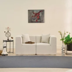 PLOVIA Canapés En Tissu|Canapé 2 places compact blanc tissu chenille