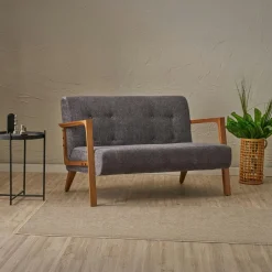 KOS Canapés En Tissu|Canapé 2 places compact gris anthracite moderne 124 cm