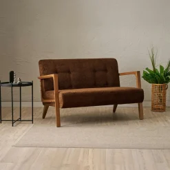 KOS Canapés En Tissu|Canapé 2 places compact marron moderne 124 cm