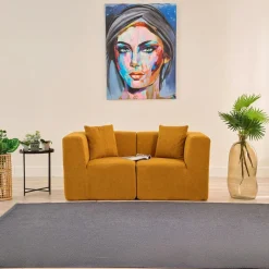 PLOVIA Canapés En Tissu|Canapé 2 places compact moutarde tissu chenille