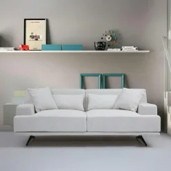 CREWE Canapés En Tissu|Canapé 2 places écru moderne, pieds métal noir