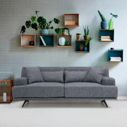 CREWE Canapés En Tissu|Canapé 2 places écru moderne, pieds métal noir