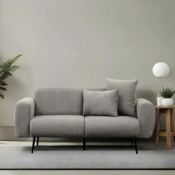 YOKOH Canapés En Tissu|Canapé 2 places gris clair, pieds métal noir