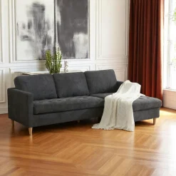 BERLIN Canapés En Tissu|Canapés D'Angle|Canapé 3 places gris foncé avec méridienne