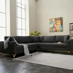 NEOLIA Canapés En Tissu|Canapé 2 places gris foncé moderne, pieds noirs