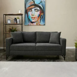 BERLIN Canapés En Tissu|Canapé 3 places gris foncé pieds noirs 220 cm