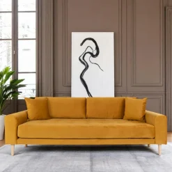 AMSTERDAM Canapés En Tissu|Canapés 3 Places|Canapé 3 places moutarde - velours,