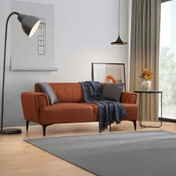 LUCCA Canapés En Tissu|Canapé 2 places rouille, dossier à coutures verticales