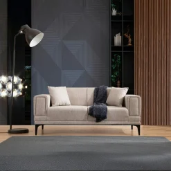 LUCCA Canapés En Tissu|Canapé 2 places taupe, accoudoirs matelassés 170 cm