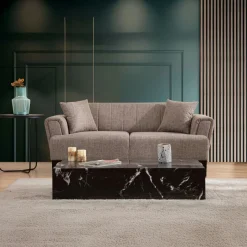 LUCCA Canapés En Tissu|Canapé 2 places taupe, dossier à coutures verticales