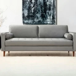 CHIBA Canapés En Tissu|Canapé 2 places velours beige crème, coussins polochons