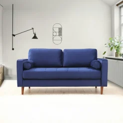 CHIBA Canapés En Tissu|Canapé 2 places velours beige crème, coussins polochons