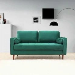 CHIBA Canapés En Tissu|Canapé 2 places velours beige crème, coussins polochons