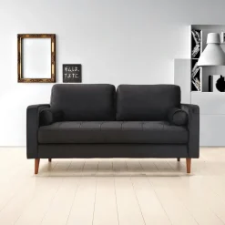 CHIBA Canapés En Tissu|Canapé 2 places velours beige crème, coussins polochons