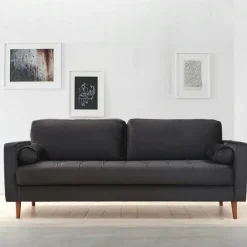 CHIBA Canapés En Tissu|Canapé 2 places velours beige crème, coussins polochons