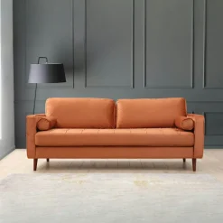 CHIBA Canapés En Tissu|Canapé 2 places velours beige crème, coussins polochons