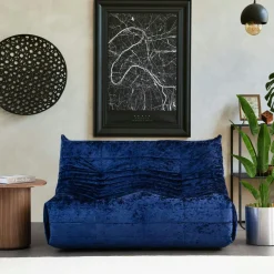 ARVEN Canapés En Tissu|Canapé 2 places velours bleu nuit plissé 145 cm