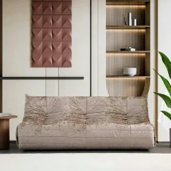 ARVEN Canapés En Tissu|Canapé 2 places velours bleu nuit plissé 145 cm