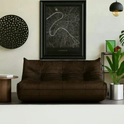 ARVEN Canapés En Tissu|Canapé 2 places velours bleu nuit plissé 145 cm