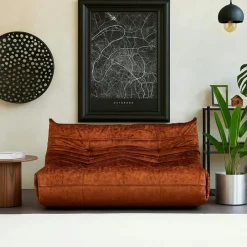 ARVEN Canapés En Tissu|Canapé 2 places velours bleu nuit plissé 145 cm