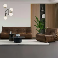 ARVEN Canapés En Tissu|Canapé 2 places velours bleu nuit plissé 145 cm