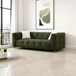 RAVELLO Canapés 3 Places|Canapés En Tissu|Canapé 3 places vert capitonné
