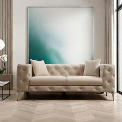 DOVER Canapés 3 Places|Canapés En Tissu|Canapé 3 places vert en velours capitonné