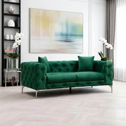 DOVER Canapés En Tissu|Canapé 2 places vert en velours capitonné