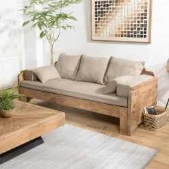 DENVER Univers Déco·Scandinave Hygge|Univers Déco·Maison De Campagne|Canapé convertible en bois recyclé coussins taupe