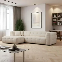 RAVELLO Canapés 3 Places|Canapés D'Angle|Canapé d'angle beige - capitonné, côté gauche