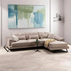 MILO Canapés En Tissu|Canapés 3 Places|Canapé d'angle beige - dossier inclinable, côté droit