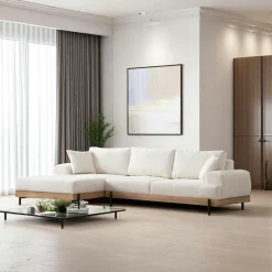 TROPEA Canapés D'Angle|Canapés 3 Places|Canapé d'angle blanc - accoudoirs larges, côté gauche