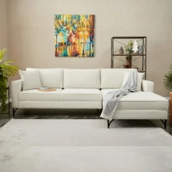 NEOLIA Canapés En Tissu|Canapés D'Angle|Canapé d'angle blanc crème, pieds noirs (côté droit)