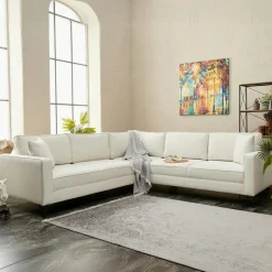 BERLIN Canapés En Tissu|Canapés D'Angle|Canapé d'angle blanc crème, pieds métal noir