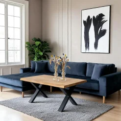 AMSTERDAM Canapés 3 Places|Canapés D'Angle|Canapé d'angle bleu nuit - velours, côté gauche,