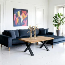 AMSTERDAM Canapés 3 Places|Canapés D'Angle|Canapé d'angle bleu nuit - velours, côté gauche,