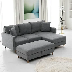 COMO Canapés 3 Places|Canapés D'Angle|Canapé d'angle convertible gris - côté droit