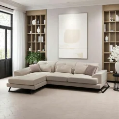 MILO Canapés 3 Places|Canapés D'Angle|Canapé d'angle écru - dossier inclinable, côté gauche