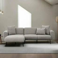 YOKOH Canapés En Tissu|Canapés D'Angle|Canapé d'angle gris clair pieds métal (côté gauche)