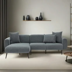 YOKOH Canapés En Tissu|Canapés D'Angle|Canapé d'angle gris foncé pieds métal (côté gauche)