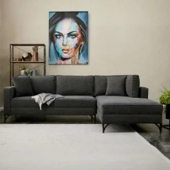 NEOLIA Canapés En Tissu|Canapés D'Angle|Canapé d'angle gris foncé, pieds noirs (côté droit)