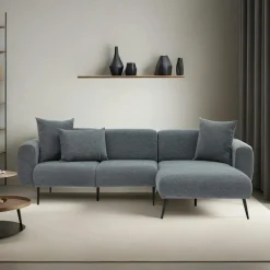 YOKOH Canapés En Tissu|Canapés D'Angle|Canapé d'angle gris foncé pieds métal (côté droit)