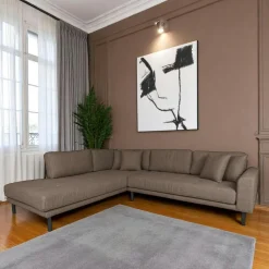 AMSTERDAM Canapés Marron|Canapés En Tissu|Canapé d'angle marron - pieds noirs, côté gauche